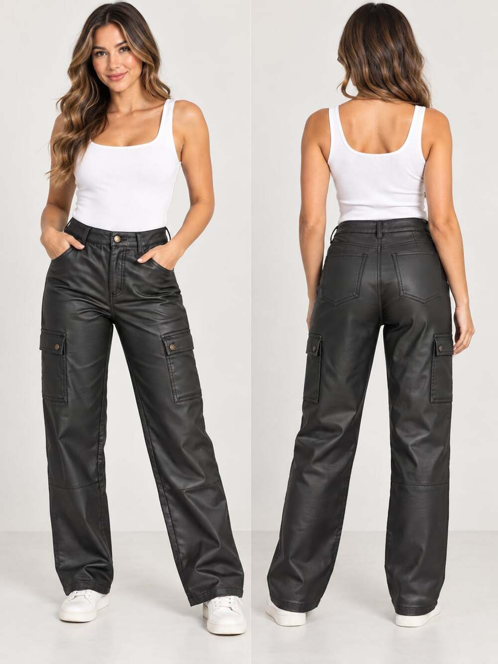 Madden Girl Pu Wideleg Cargo Pants Size 1 Black Faux Leather